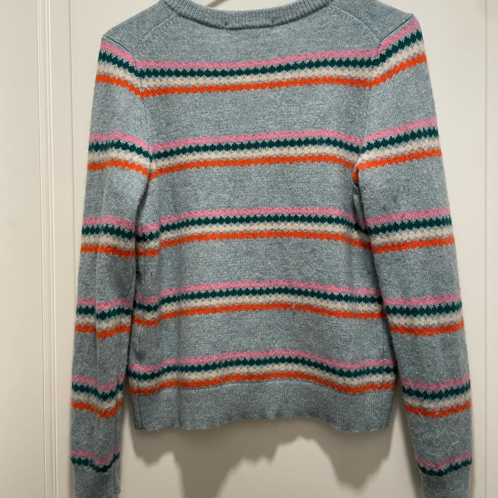 Boden Blue Cardigan with Pink, Orange, and Green Stripes - Picture 2 of 3